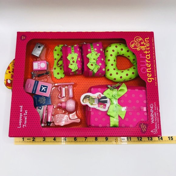 Our Generation Luggage And Travel Set Pink Green Polka Dots 2020 NEW IN BOX - Picture 5 of 5
